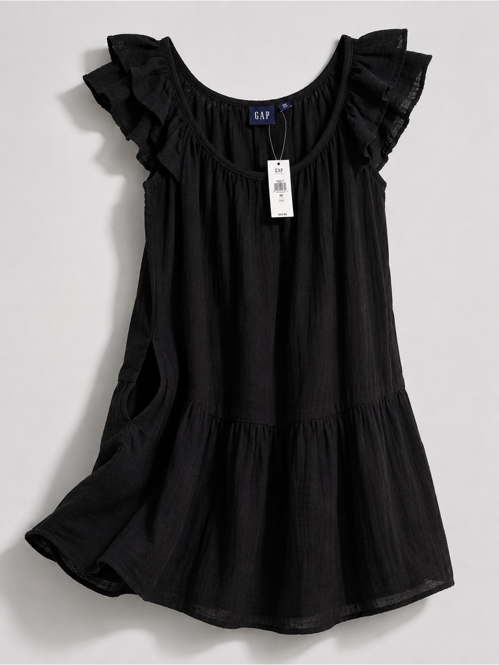 GAP Black Cotton Flutter Sleeve Pocket Dress XS NWT Boho Summer Made in India